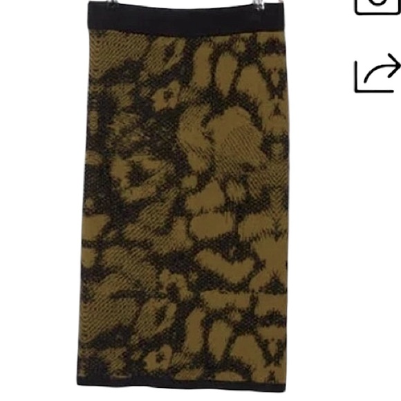 DKNY Textured Jacquard Midi Pencil Sweater Skirt In Black/dark Olive - Picture 3 of 7